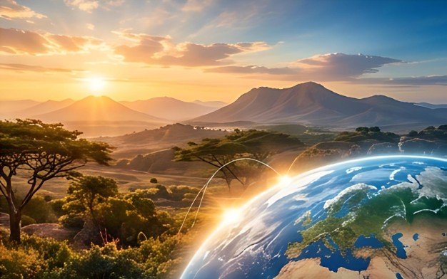 Sunrise over Africa and the globe
